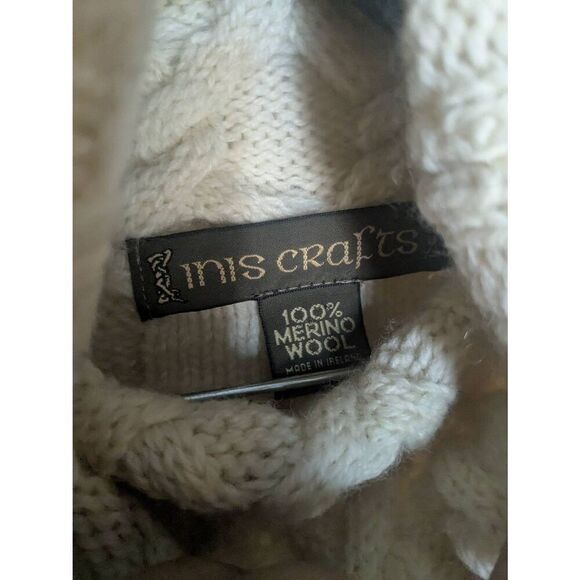 Inis Crafts Beige Cream 100% Merino Wool Cable Knit Sweater M Medium - Picture 4 of 9
